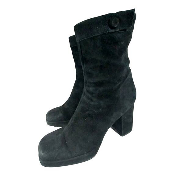 ENZO ANGIOLINI! BLACK GENUINE SUEDE LEATHER CHUNKY HEEL ANKLE BOOTS! SZ 8M - Picture 1 of 11